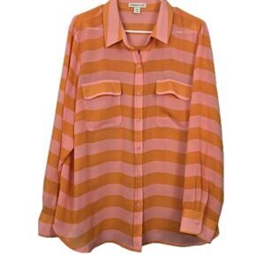 Coldwater Creek Blouse Women's PLUS 2X Sheer Button Front Pink Orange Striped